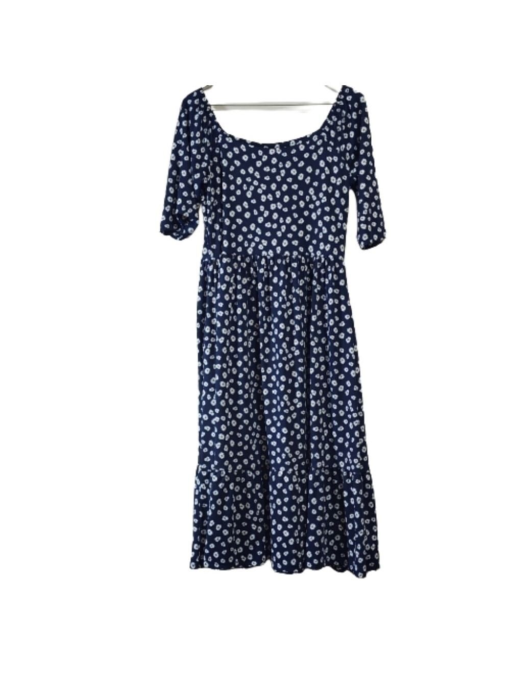 Vintage Marallis collection daisy print midi dress color dark blue size small